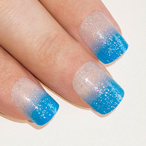 False Nails Bling Art French Fake Blue Be My Baby Squoval 24 Acrylic Medium Tips