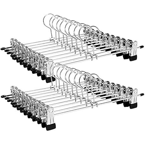 SavingPlus 20 Metal Trouser Jean Hangers for Trousers Socks Skirts Extra Wide Anti-Slip Chrome-Plated Silver Cover