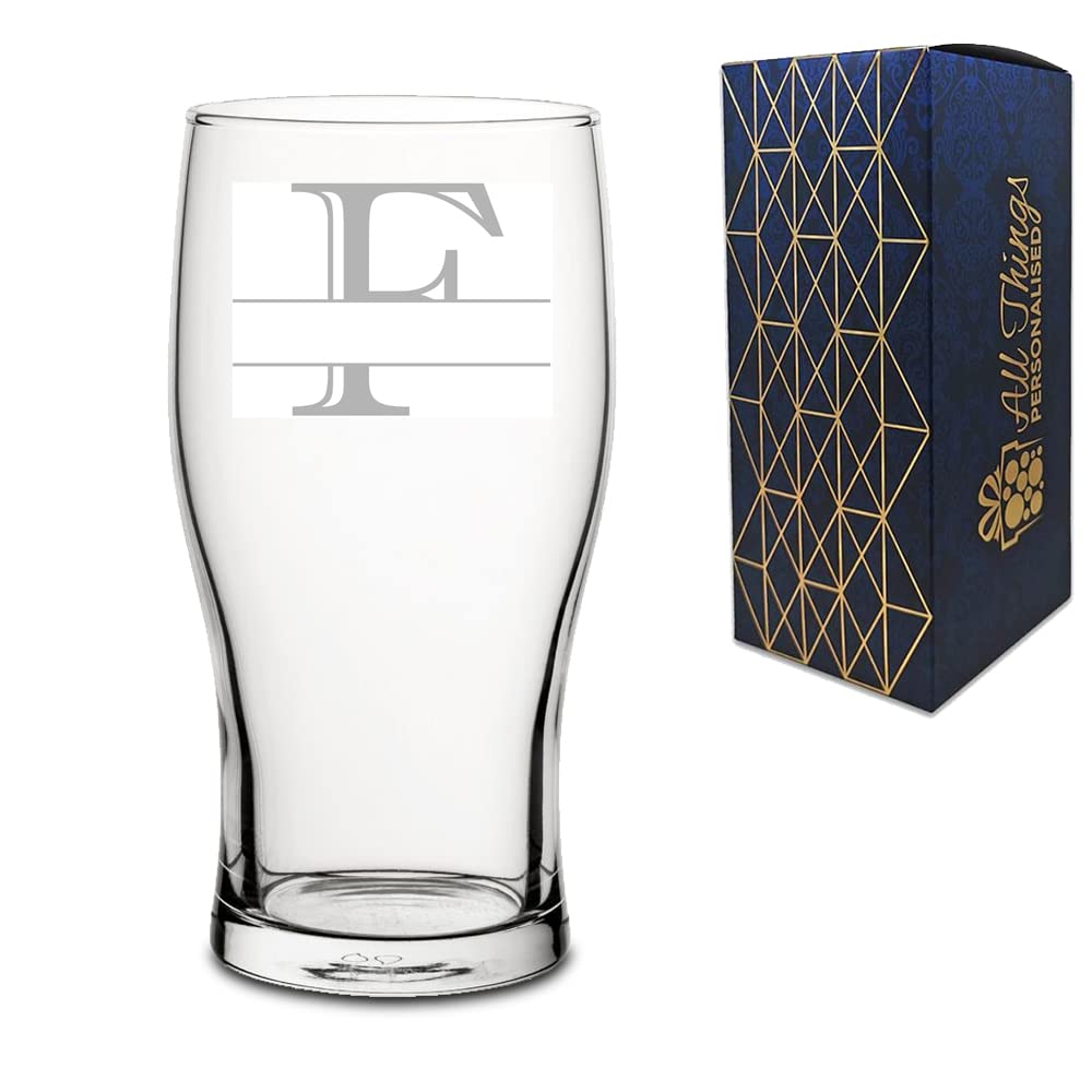 Personalised Engraved Novelty Initial and Name Pint Glass, Letter F, Personalise with Any Name, Gift Boxed, Perfect for Any Occasion