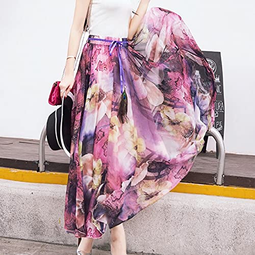 Robe de Plage Jupe De Mousseline De Mousseline De Femme, Élégante Jupe Florale De Vacances À La Plage, Jupe Longue De La Femme De Streetwear pour Femmes Bohême