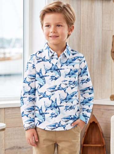 Image of Boys Hawaiian Button Down Shirt, Pure Combed Cotton Short Sleeve Size 3-15Y | Pure Combed Cotton, Smooth 60s yarn, Tagless Label, Pilling-Resistant, Shrink-Resistant, Fade-Resistant, Machine Washable