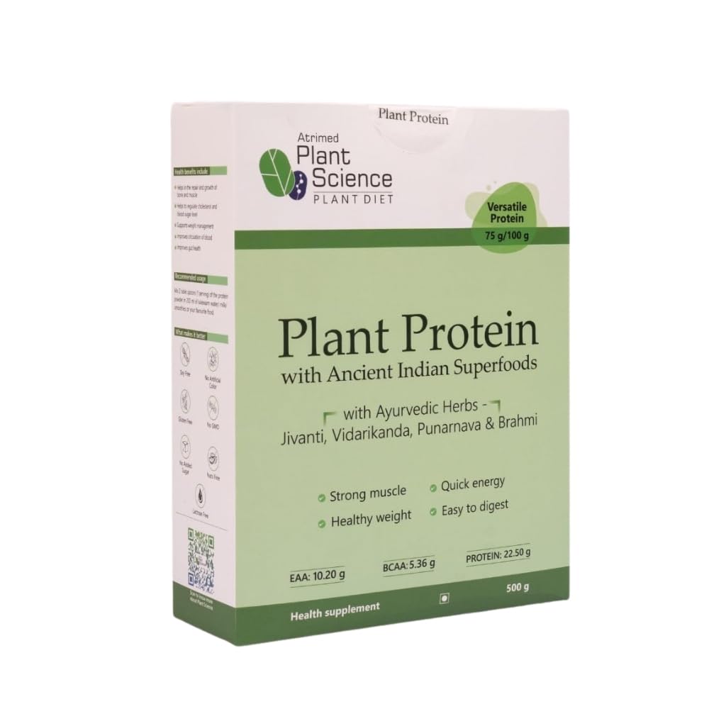 Plant Science Plant Protein – 480 g Pack – 86.8% of Green Pea Isolate, Brown Rice & Cow Pea Blend Fortified with Jivanti, Brahmi, Vidarikand , Flax seed & Punarnava for Energy, Gut Health & Muscle Support