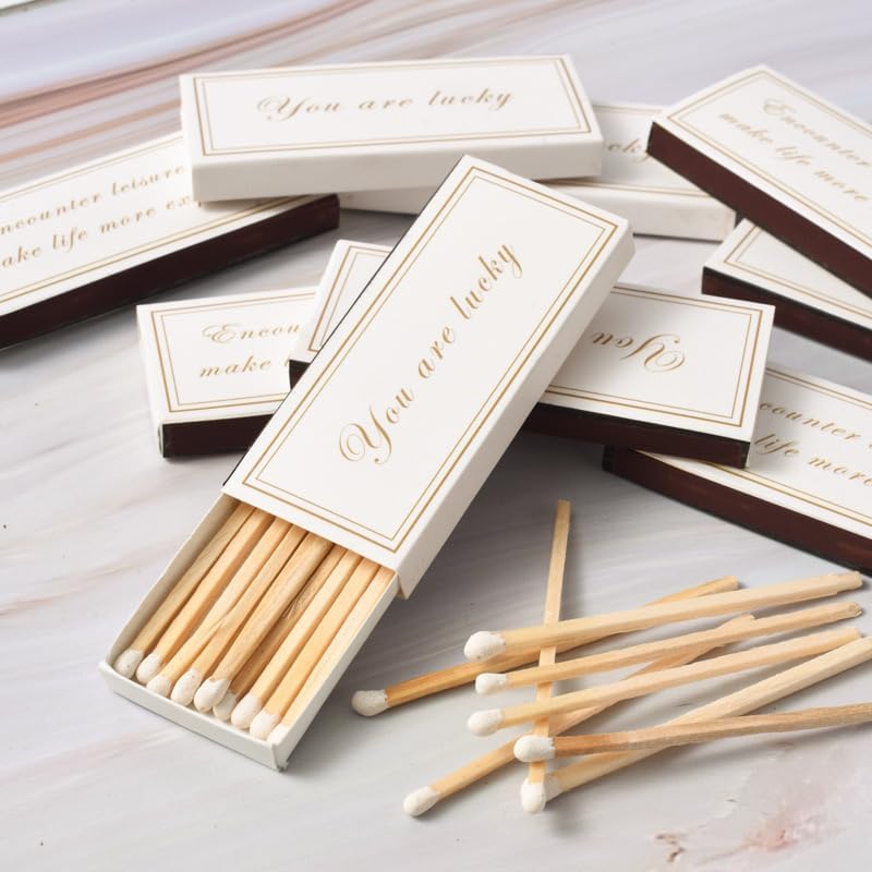 Decorative Matches Boxes 15 Blank White Boxes with 3-Inch Long Wooden Matches for Candles DIY Crafts & Event Favors Customizable Gift Set with 5-10 matches per box