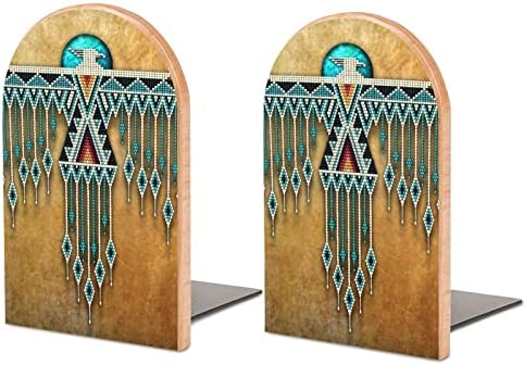 Wood Bookends for Heavy Books, Black Native American Wooden Book Ends for Shelves,Non Skid Bookends for Office Home Desk 3x5 Inch 1pair /2 Pieces