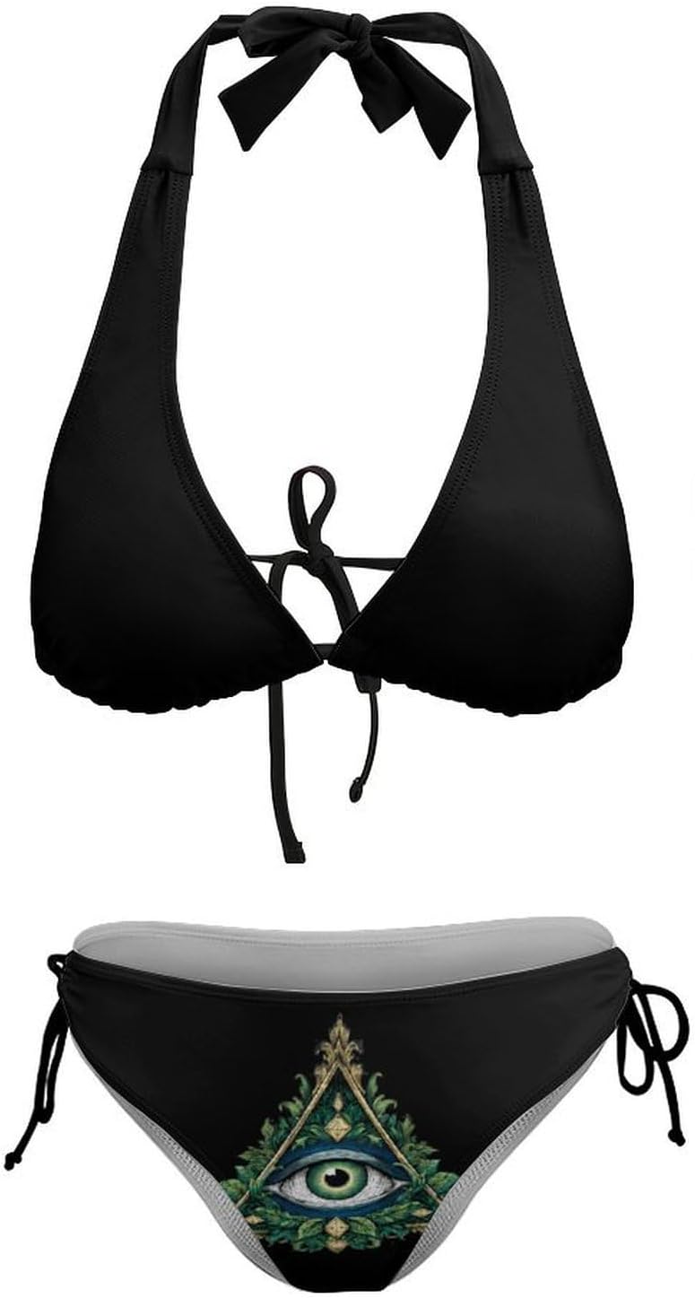 All Seeing Eye Illuminati Masonic Freemason Eye Novelty Women's 2 Piece String Bikini Set Swimsuits Bathing Suit Swimwear
