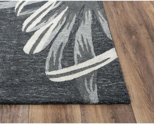 Image of Floral Pattern Wool Carpet with Loop Texture Yarn Anti Shedding Carpet Size 7x10 Feet A2 Grey & Multi Color