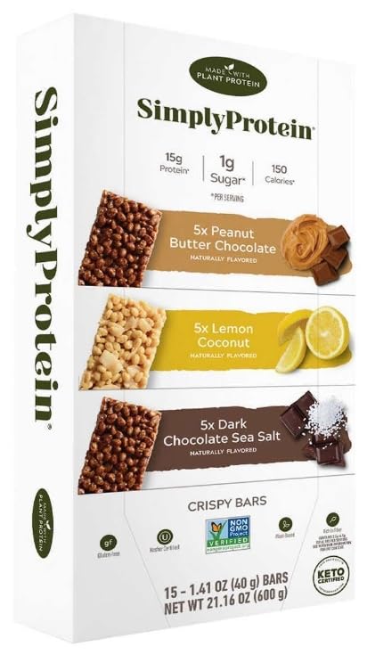 Miniatura 3 de Simply Protein - Barras crujientes de 1.41 onzas, variedad de 15 unidades (chocolate con mantequilla de cacahuete, coco y limón y sal marina de