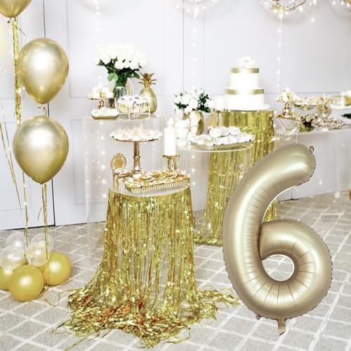 Image of 40 Inch Balloon Number 6 Champagne Gold, Large Foil Metallic Light Gold 6 Balloon Number for Women, Globos de Numero Helium Balloons for Girl Boy 6th Birthday Anniversary Graduation Party Decorations
