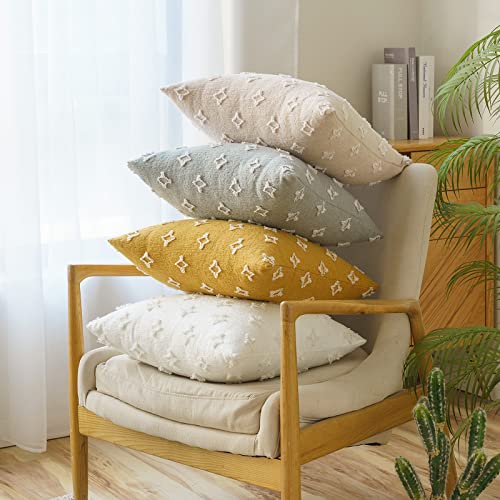 Anroduo Pack Of 2 Boho Decorative Throw Pillow Covers With Tufted Rhombic Jacquard For Room Decor Pillow Covers Decorations 18X18 Cute And Soft Pillowcase For Couch Sofa Bed And Living Room Yellow #TOP6