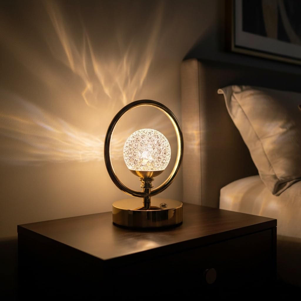The Flair Store™ Crystal Diamond Round Ring Table Lamp, Touch Control, 3 Way Dimmable, USB Rechargeable, Night Stand Light for Bedroom, Living Room with 3-Modes LED Light-image-16