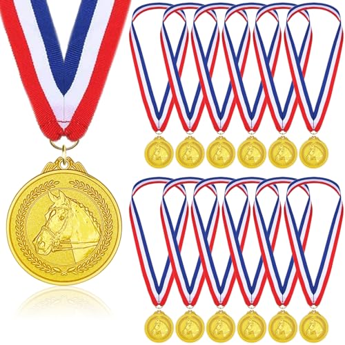 Donrime Médaille de Cheval pour l'anniversaire des Enfants, 12 pièces Médaille en Métal doré fête d'anniversaire de Chevaux pour Garçons, Enfants,...