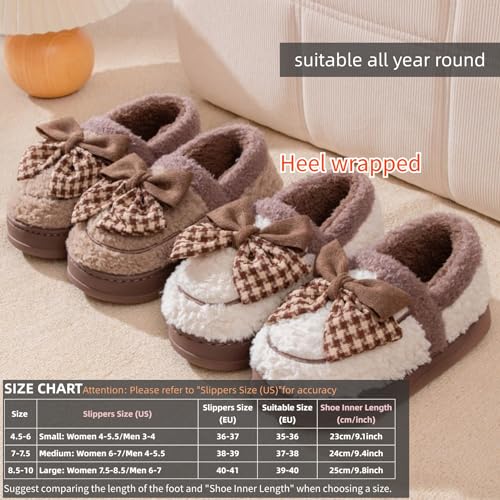 Women's Fuzzy Bow Slippers Indoor Bedroom House Shoes Slip On Winter Warm Plush Ladies Bedroom Slipper Outdoor Thick Anti-Skid Sole2