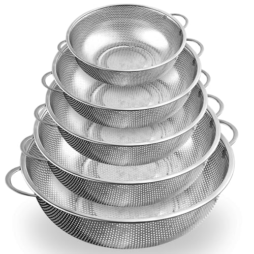 Juego de 5 Colador de Cocina Acero Inoxidable, Escurridor Verduras Para Escurrido Rápido, Escurridor Pasta Microperforados de Acero Inoxidable con Asas, Colador Para Pasta, Fruta, Arroz, Verduras
