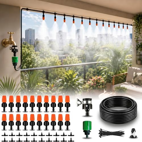 Image of JERN DIY 20 Nozzle Drip Irrigation Kit for Plants, Automatic Plant Watering System with Misting Cooling Nozzles, DIY Garden Irrigation Set for Balcony, Terrace, Lawn, Patio, Greenhouse & Outdoor Use