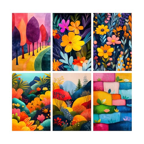 Image of SiddArtify Colorful Abstract Wall Art Prints Set - Botanical Landscape Poster Decor for Living Room Bedroom Office - 12x18 inch Sticker Pack of 6