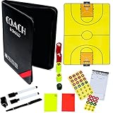Dry-Erase Basketball Coaching Clipboard - Coach's Equipment that Includes Magnetic Board, Scorebook, Playbook, Whistle, Cards and Extras for Strategies, Techniques and Plays -Basketball Coaching Gear