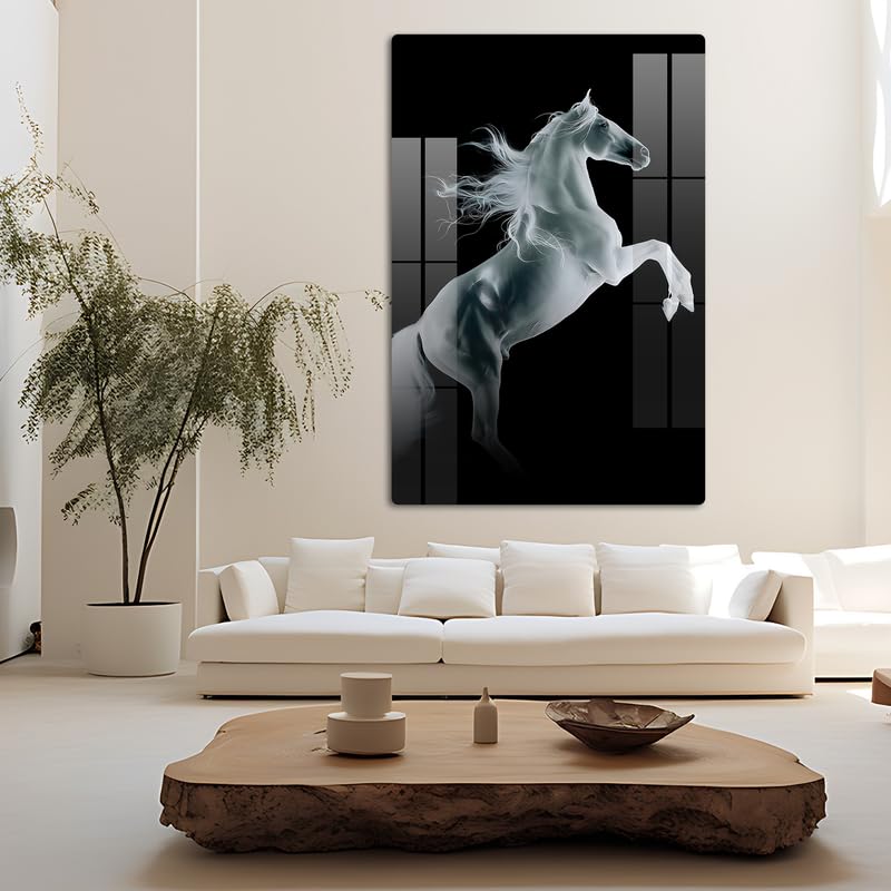 Image of FIVE KRAFT Single White Horse High-Resolution Premium Acrylic Wall Art (Size:18X12Inches 5Mm)