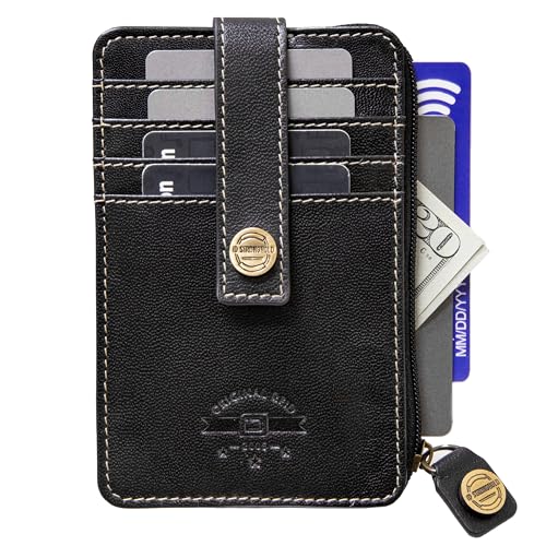 Image of ID Stronghold RFID Blocking Front Pocket Wallet - Slim Minimalist Genuine Leather Wallet with Zipper Coin Pocket (Mega Black)