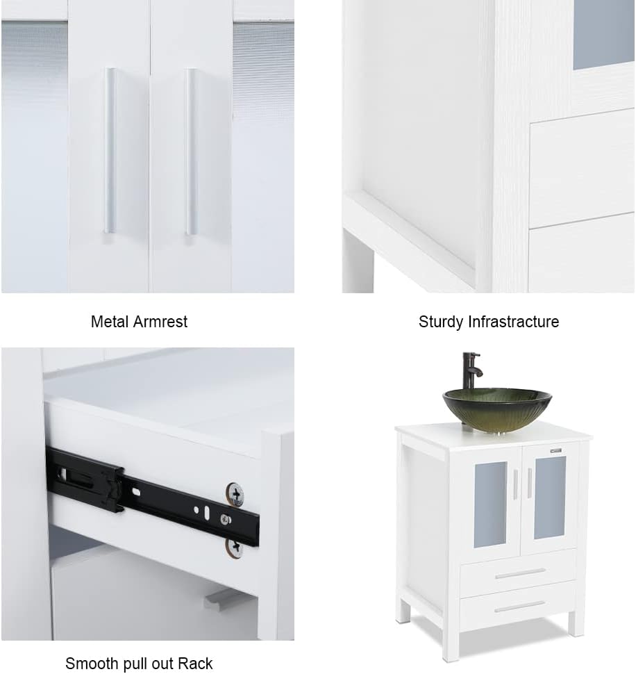 Limited Discount eclife 36’’ Bathroom Vanity Sink Combo White W/Side Cabinet Vanity Round Tempered Glass Vessel Sink & 1.5 GPM Water Save Faucet & Solid Brass Pop Up Drain, with Mirror (Contemporary/A12B11W)