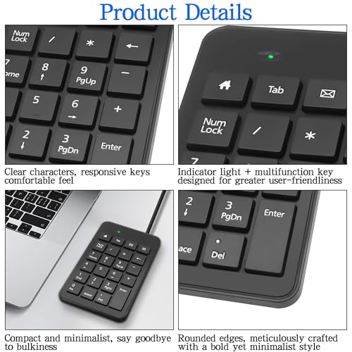 XMSJSIY USB Typ-C Nummer Pad Kabel 23 Tasten Typ-C Numerische Tastatur mit Tab, Home, E-Mail & Rechner Tasten für Laptop, PC, Desktop, Computer, Notebook