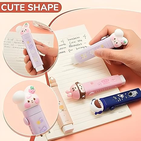KALRA MAGIC® Cute Cartoon Girl Theme Eraser Pack of 2 | Rectangular Kawaii Rubber Erasers for Kids | Smooth Erasing Stationery for School & Office (Purple-Pink) 3