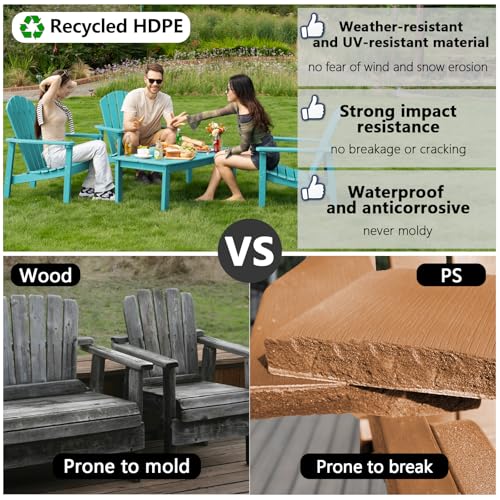 nevilywood Compact Stackable Adirondack Chairs Set of 2, 26.3\" Wide HDPE Outdoor Patio Chairs - Durable, Space-Saving Design for Porch, Lawn or Garden, Aruba