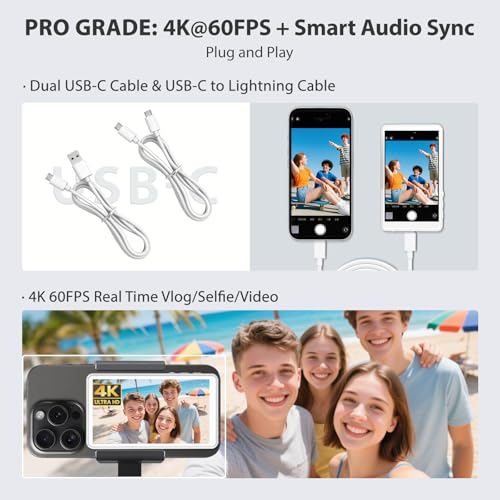 Image of Magnetic Phone Vlog Selfie Monitor Screen, Back Camera Monitor for iPhone, Using Phone Rear Camera for Selfie Vlog Live Stream TikTok, Support 4K 60fps Wired Recording, for iPhone & Android