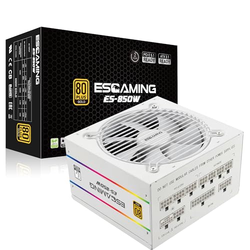 ESGAMING 850W 80 Plus �S�[���h ATX �Q�[�~���O�d�� �t�����W�����[ ATX 3.1 & PCIe 5.1 �Ή� �n�C�G���hGPU�p12V-2x6�P�[�u���t�� - �z���C�g