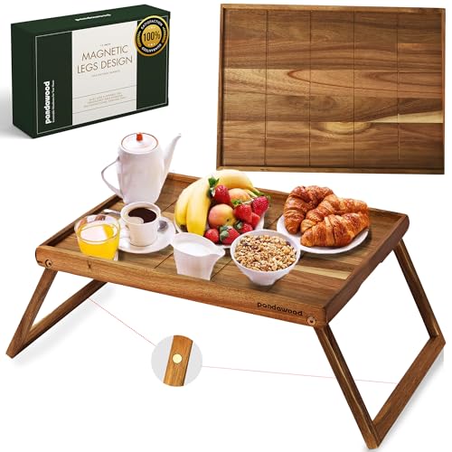 Comparison: Best Breakfast In Bed Tray 11 PANDAWOOD Bed Tray Table - Acacia Wooden Breakfast in Bed Tray - Folding Bed Food Tray - Bed Table Tray for Eating - Foldable Lap Tray for Eating on Couch and Laptop - TV Dinner Tray
