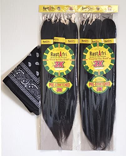 RastAfri Pre-Stretched Silky Braiding Hair 3X with Bandana - 2 Packs (2)