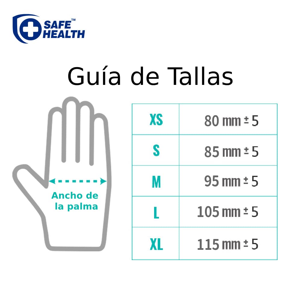 Safe Health Guantes Desechables de examen de Nitrilo Azul Talla L, 1000 unidades, Sin polvo Sin látex, Certificado CE EN455, Atención médica Alimentación, 3,5 Mil
