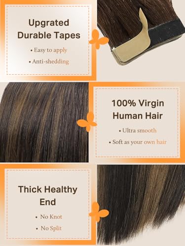 DOORES Tape in Hair Extensions Human Hair, Balayage Dark Brown to Chestnut Brown 50g 20pcs 18 Inch, Human Hair Extensions Natural Remy Straight Hair Skin Weft - Image 4