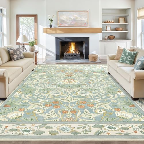 Tortania Area Rug Living Room Rugs - 10x14 Washable Boho Rug Vintage Oriental Distressed Farmhouse Large Thin Indoor Carpet for Living Room Bedroom Under Dining Table Home Office - Light Green