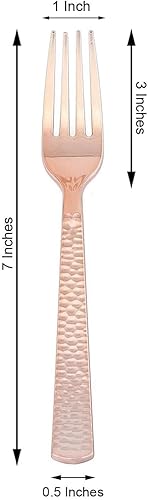 Miniatura 3 de Efavormart - Juego de 24 tenedores de plástico desechables  7 pulgadas  Oro rosa  Sin BPA  Cubiertos desechables de diseño martillado
