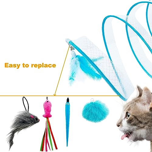 Self Play Cat Hunting Spiral Tunnel Toy, Folded Cat Spring Tunnel Toys for Indoor Cats (Blue) - Image 4