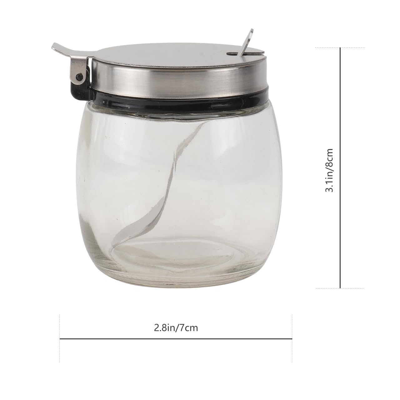 2 tarros redondos de vidrio para especias con tapas y cucharas de acero inoxidable, recipientes versátiles para condimentos para almacenamiento de sal, pimienta y condimentos en cocina, café y 8