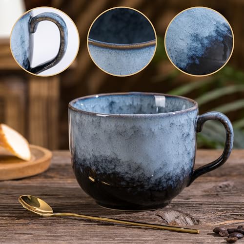 Noevany Coffee Mug Set of 4 - Ceramic 15 oz Coffee Cup with Handle, Large Stoneware Cups for Coffee Tea Milk Latte Cappuccino, Unique Hand-Painted Cup Mug for Men Women Office Work (Marble Gray)