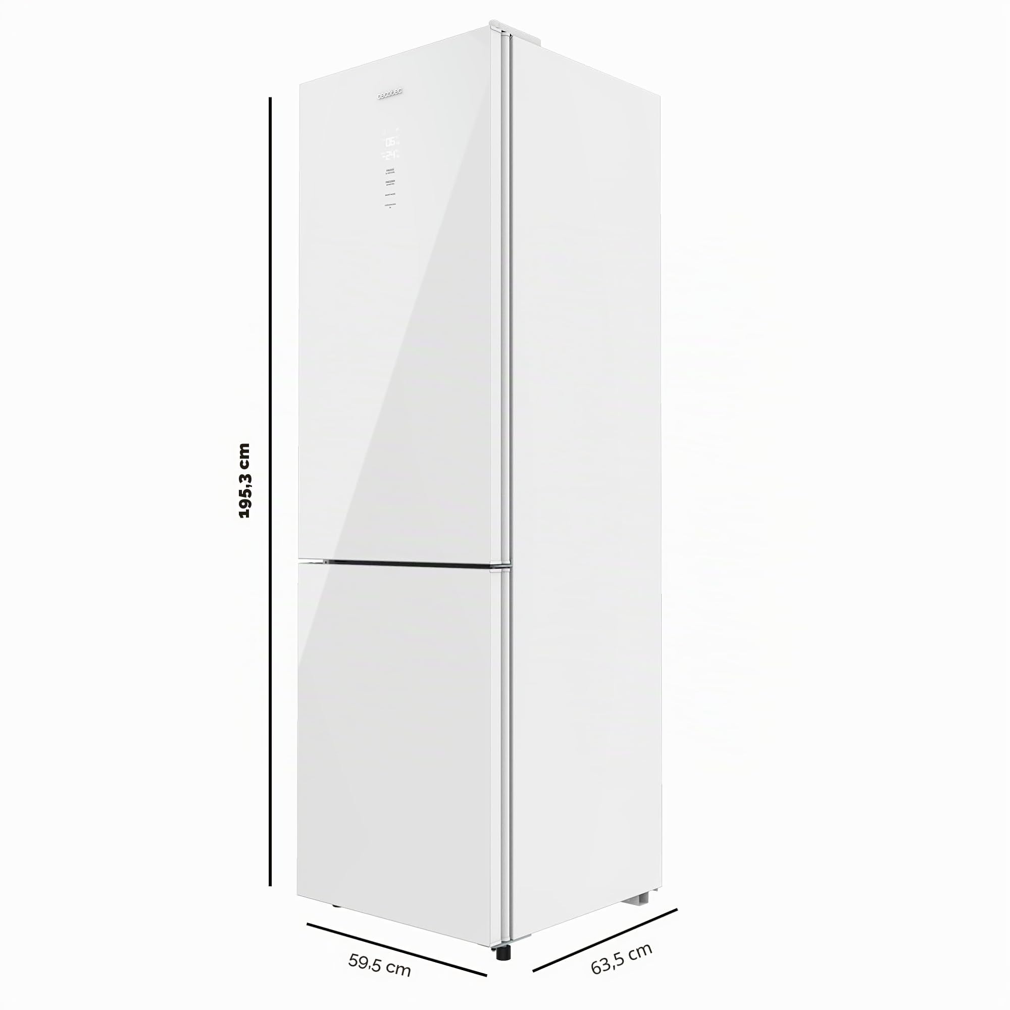 Cecotec Réfrigérateur Combi 335L No Frost Bolero CoolMarket Combi White Glass 195,3cm 59,5cm Compresseur Inverter Plus