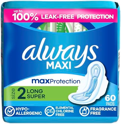Always Maxi Feminine Pads with Wings for Women, Size 2, Long Supe...