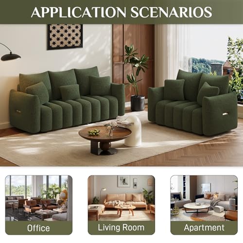 Image of OUYESSIR 3 Pieces Boucle Sofa for Living Room, Modern Deep Seat Sofa Chair & Loveseat & 3-Seater Couch, Oversized Cloud Sofa Couch Set, Comfy Upholstered Teddy Living Room Furniture, Green