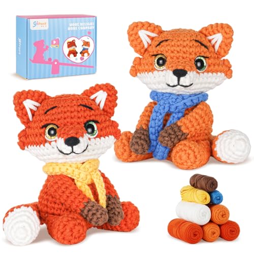 Image of Gipony Crochet Kit for Beginners Animal,Crochet Animal Kits,Crocheting Kit for Starters,Learn to Crochet with Step-by-Step Video Tutorials,Beginner Crochet Kits Adults(2 Pack ​Fox)