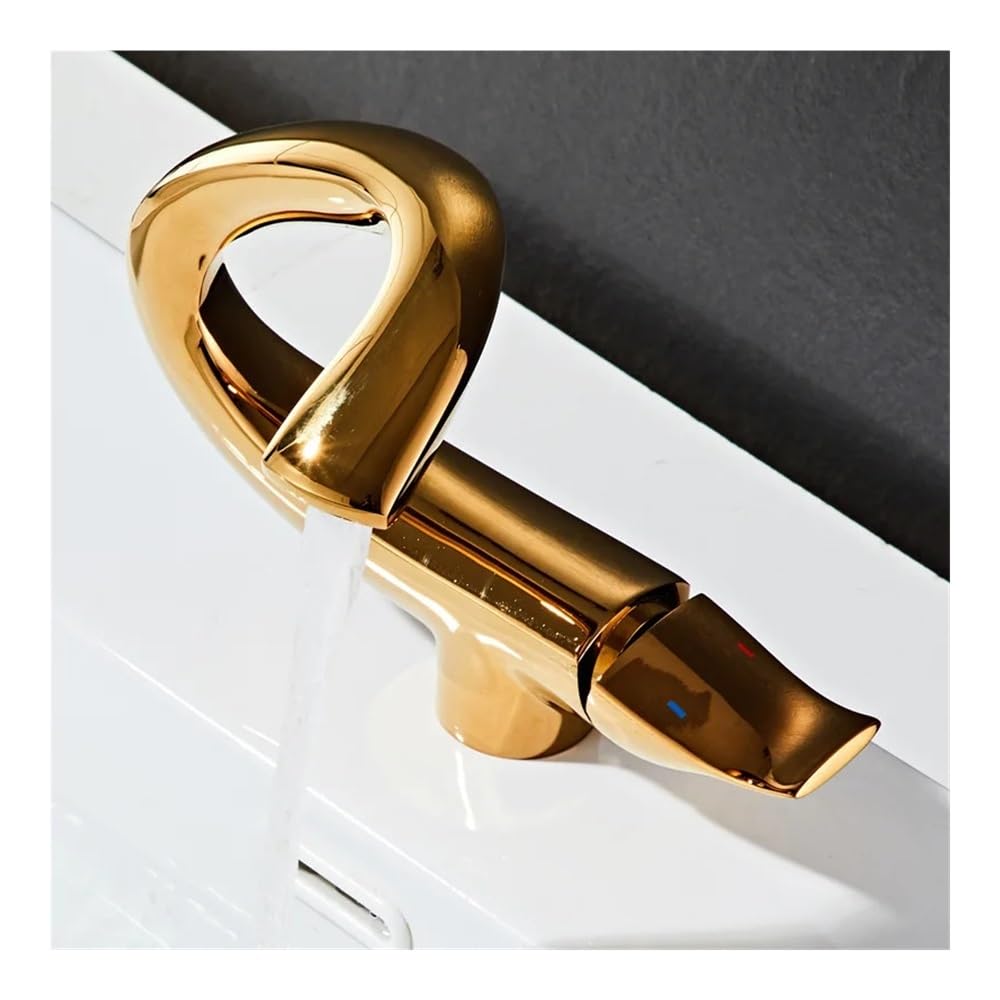 Brass Basin Faucet Hot and Cold Water Wash Basin Counter Basin Fixed Sitting Faucet FES-6066(Gold,Short)