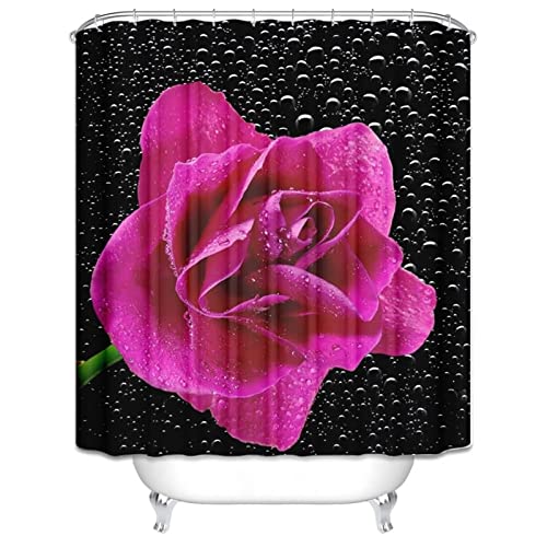 Rideau douche 180x200 imperméable polyester mauve noir avec anneaux - 3