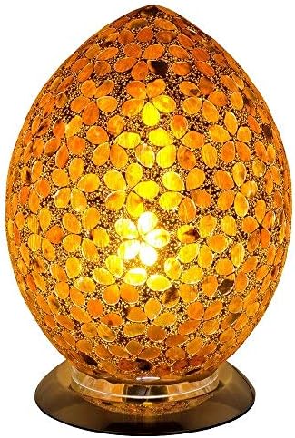 Britalia Art Deco Mirrored Flower Mosaic Glass Vintage Egg Table Lamp 30cm | Chrome Base | 1 x ES E27 Bulb Required (Not Included) | Study - Bedroom - Lounge | Desk Light