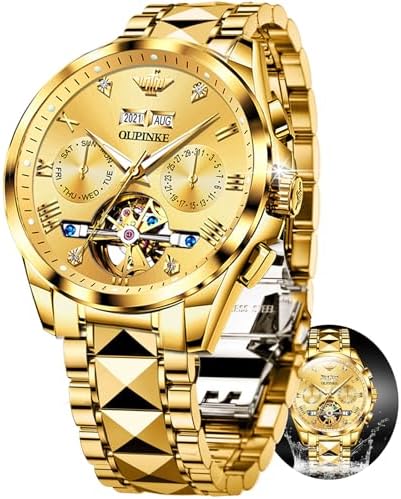 OLEVS Men's Casual Fashion Waterproof Gold Stainless Steel Band Quartz Gold Watches Gifts for Men