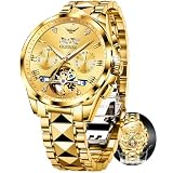 OLEVS Mens Automatic Watches Gold Self Winding Watches for Men No Battery Mechanical Tourbillon Skeleton Wrist Watch Day Date Waterproof Stainless Steel Big Face Dress Wristwatches Luminous