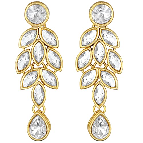 Image of Peora Gold Plated Bridal Crystal Pearl Choker Necklace with Drop Earrings Traditional Jewellery Set for Women