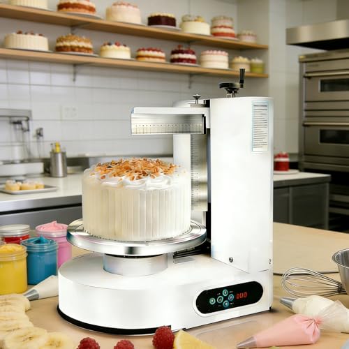 HCAUYNN Máquina para Decorar Pasteles, Máquina para Untar Crema de Pasteles 200W 10-30 cm, Máquina para Glaseado de Pasteles Silenciosa con Pantalla LCD para Hogares y Pastelerías