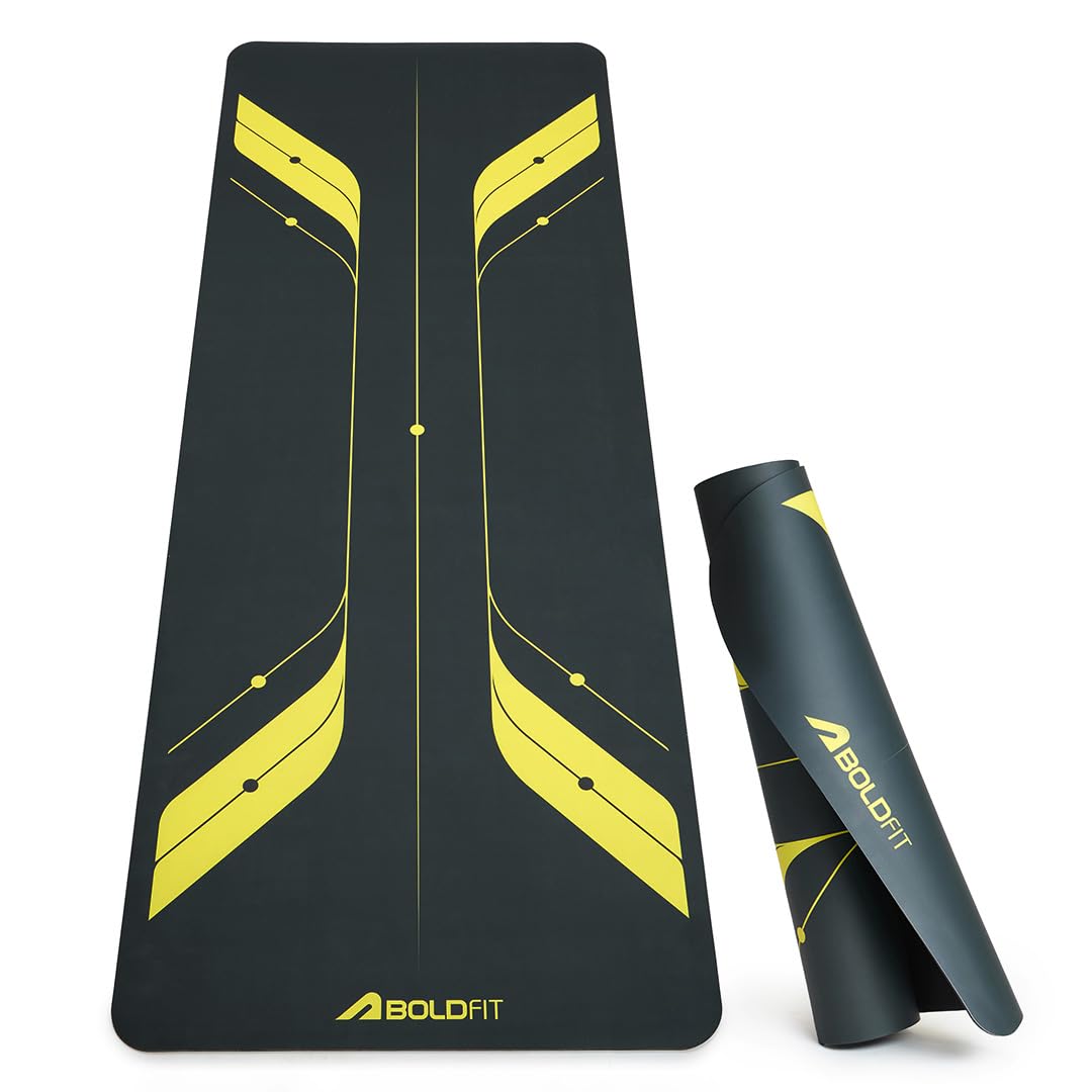 Boldfit Body Alignment Yoga Mat for Women and Men PU Material 5mm Thick Exercise YogaMat for Men for Workout, Yoga, Fitness & Exercise Anti Slip Yoga Alignment Mat for Home Gym Mat 5mm