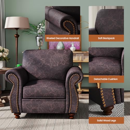 Image of Couchus Mid-Century Accent Chair with Nailhead Trim, Faux Leather Upholstered Armchair for Living Room, 42 inch Upholstered Sofa Chair for Bedroom (Brown, Single)